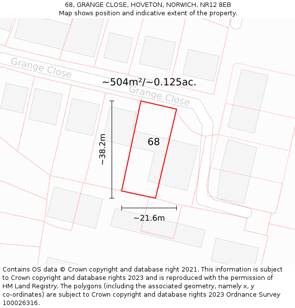 68, GRANGE CLOSE, HOVETON, NORWICH, NR12 8EB: Plot and title map