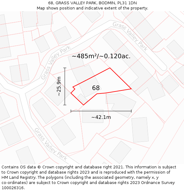 68, GRASS VALLEY PARK, BODMIN, PL31 1DN: Plot and title map