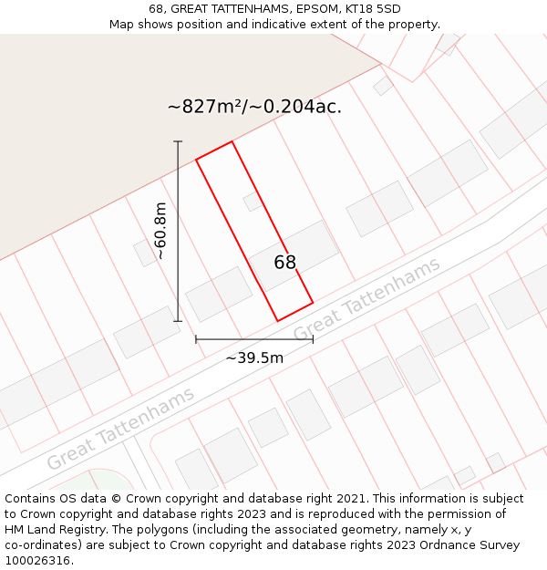 68, GREAT TATTENHAMS, EPSOM, KT18 5SD: Plot and title map
