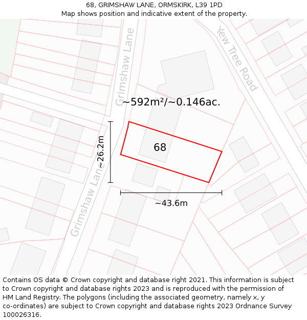68, GRIMSHAW LANE, ORMSKIRK, L39 1PD: Plot and title map