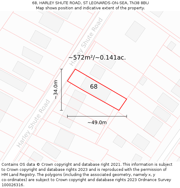 68, HARLEY SHUTE ROAD, ST LEONARDS-ON-SEA, TN38 8BU: Plot and title map