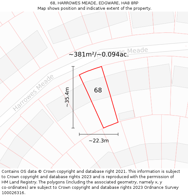 68, HARROWES MEADE, EDGWARE, HA8 8RP: Plot and title map
