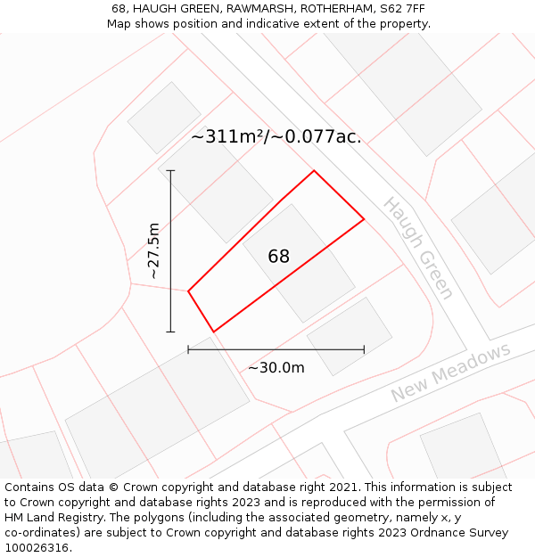 68, HAUGH GREEN, RAWMARSH, ROTHERHAM, S62 7FF: Plot and title map