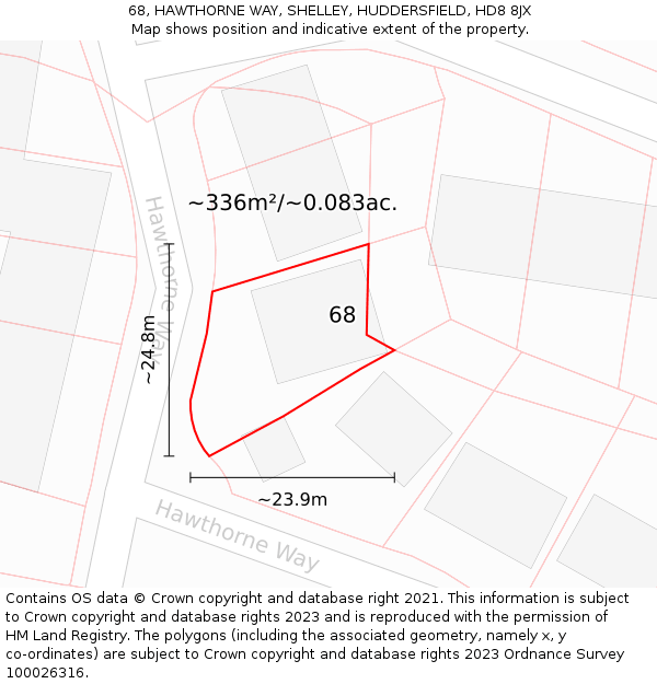 68, HAWTHORNE WAY, SHELLEY, HUDDERSFIELD, HD8 8JX: Plot and title map