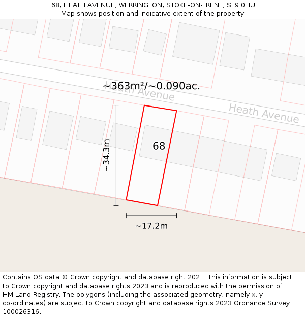 68, HEATH AVENUE, WERRINGTON, STOKE-ON-TRENT, ST9 0HU: Plot and title map