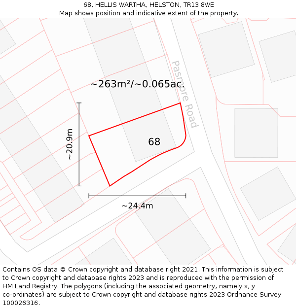 68, HELLIS WARTHA, HELSTON, TR13 8WE: Plot and title map