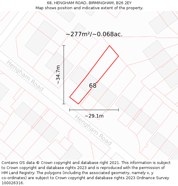 68, HENGHAM ROAD, BIRMINGHAM, B26 2EY: Plot and title map
