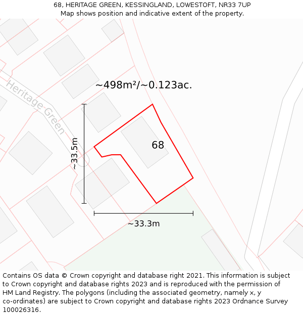 68, HERITAGE GREEN, KESSINGLAND, LOWESTOFT, NR33 7UP: Plot and title map