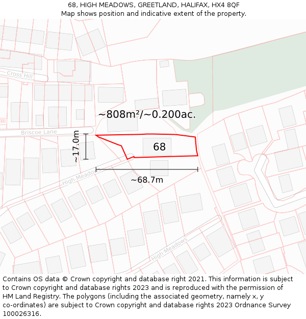 68, HIGH MEADOWS, GREETLAND, HALIFAX, HX4 8QF: Plot and title map