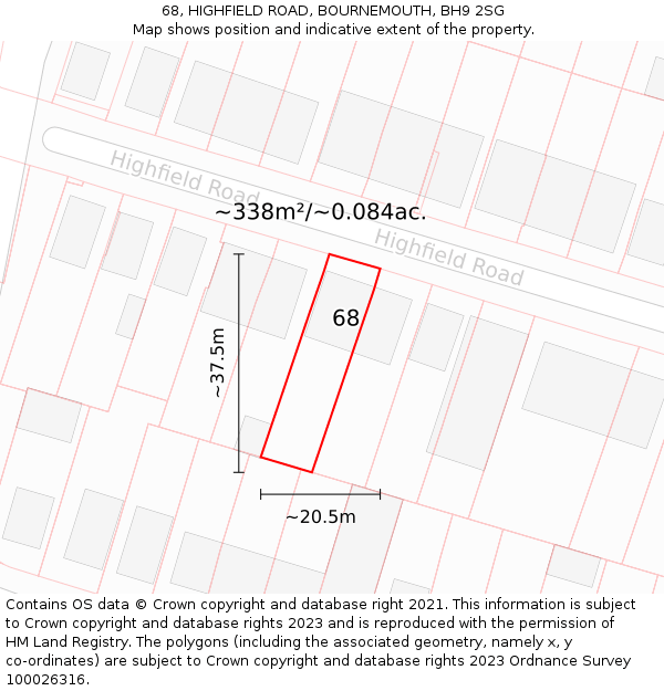 68, HIGHFIELD ROAD, BOURNEMOUTH, BH9 2SG: Plot and title map