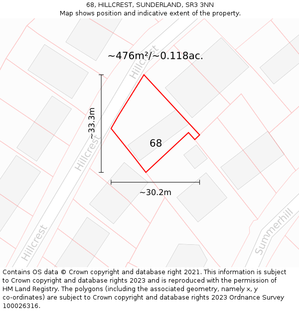 68, HILLCREST, SUNDERLAND, SR3 3NN: Plot and title map