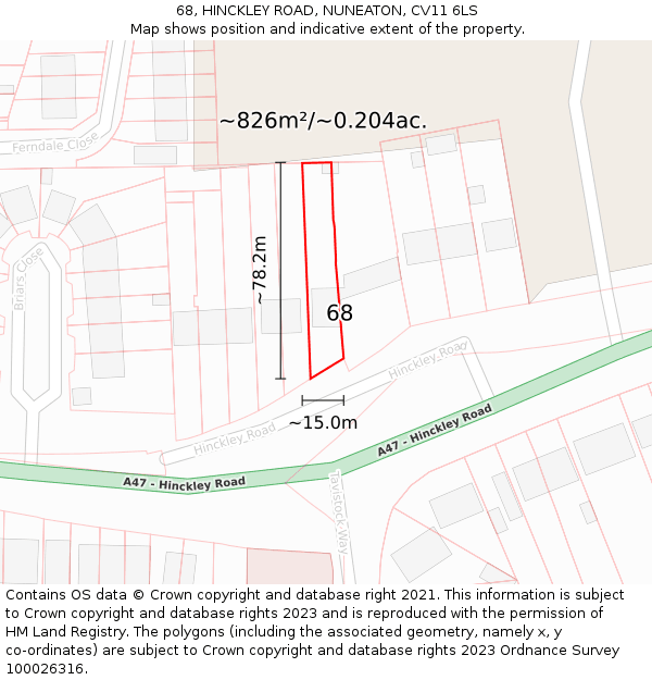 68, HINCKLEY ROAD, NUNEATON, CV11 6LS: Plot and title map