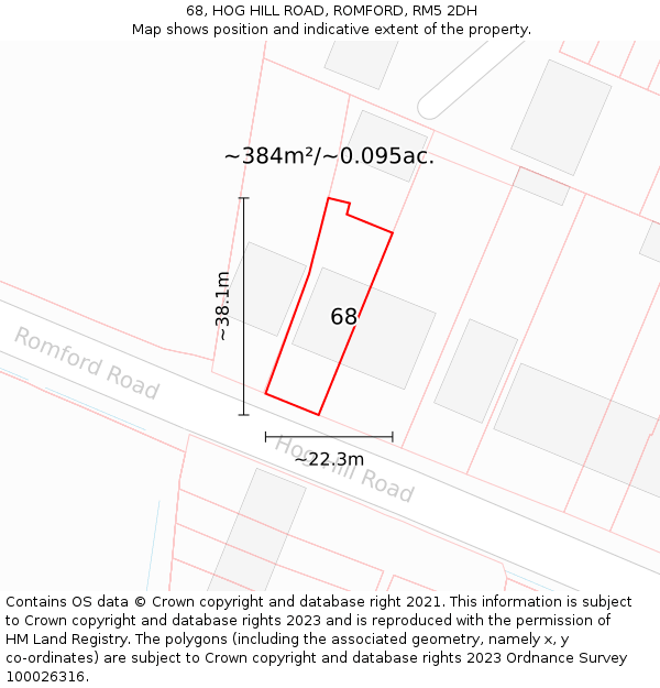 68, HOG HILL ROAD, ROMFORD, RM5 2DH: Plot and title map