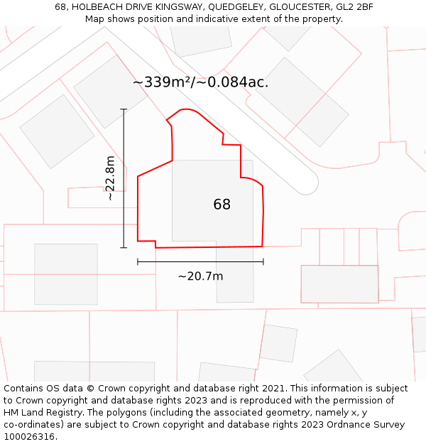 68, HOLBEACH DRIVE KINGSWAY, QUEDGELEY, GLOUCESTER, GL2 2BF: Plot and title map