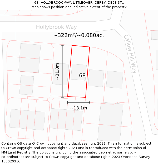 68, HOLLYBROOK WAY, LITTLEOVER, DERBY, DE23 3TU: Plot and title map