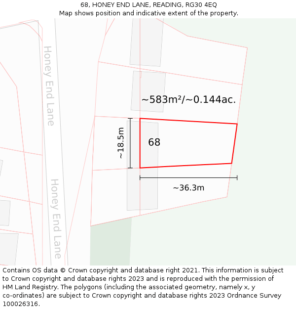 68, HONEY END LANE, READING, RG30 4EQ: Plot and title map