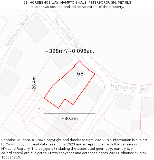 68, HORSESHOE WAY, HAMPTON VALE, PETERBOROUGH, PE7 8LG: Plot and title map