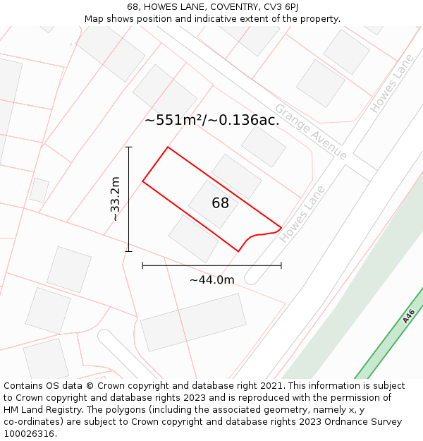 68, HOWES LANE, COVENTRY, CV3 6PJ: Plot and title map