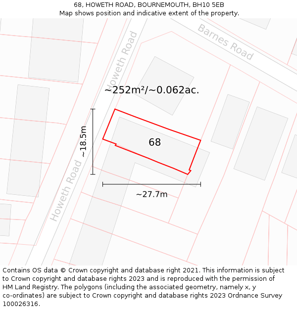 68, HOWETH ROAD, BOURNEMOUTH, BH10 5EB: Plot and title map