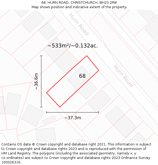 68, HURN ROAD, CHRISTCHURCH, BH23 2RW: Plot and title map
