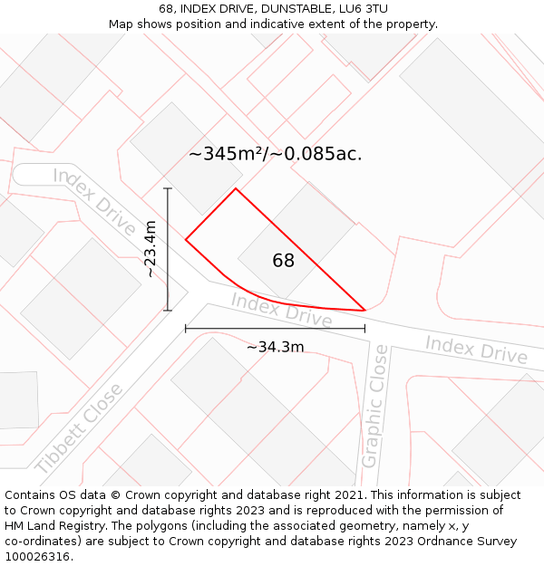 68, INDEX DRIVE, DUNSTABLE, LU6 3TU: Plot and title map