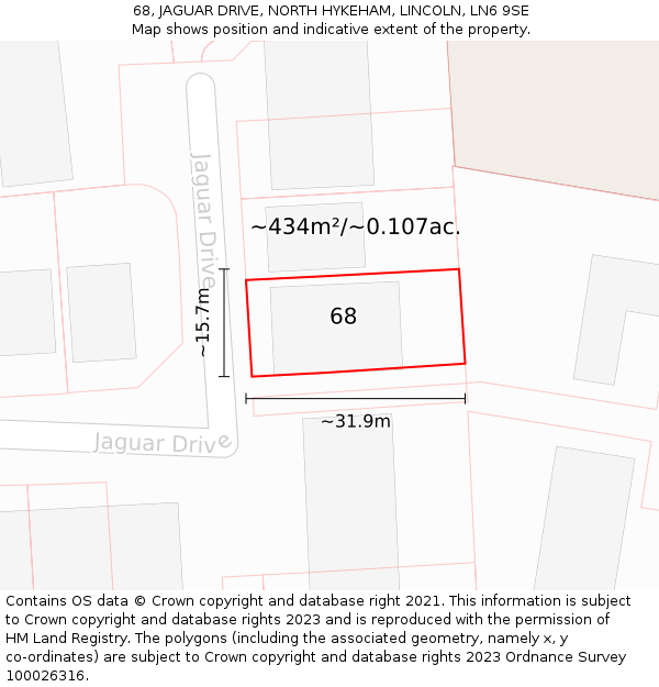 68, JAGUAR DRIVE, NORTH HYKEHAM, LINCOLN, LN6 9SE: Plot and title map