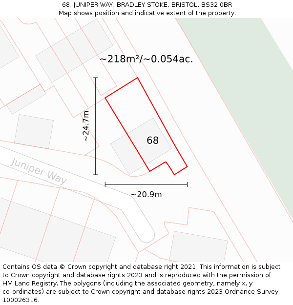 68, JUNIPER WAY, BRADLEY STOKE, BRISTOL, BS32 0BR: Plot and title map