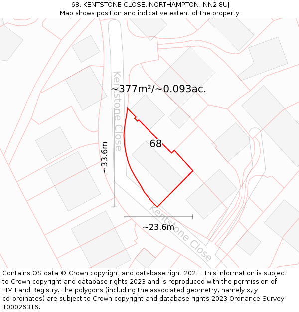 68, KENTSTONE CLOSE, NORTHAMPTON, NN2 8UJ: Plot and title map