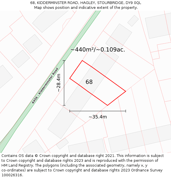 68, KIDDERMINSTER ROAD, HAGLEY, STOURBRIDGE, DY9 0QL: Plot and title map
