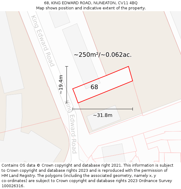 68, KING EDWARD ROAD, NUNEATON, CV11 4BQ: Plot and title map