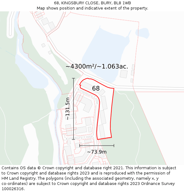 68, KINGSBURY CLOSE, BURY, BL8 1WB: Plot and title map