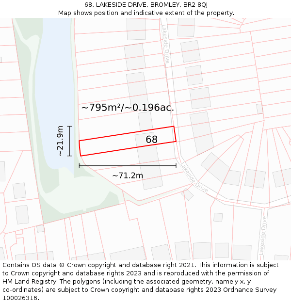 68, LAKESIDE DRIVE, BROMLEY, BR2 8QJ: Plot and title map