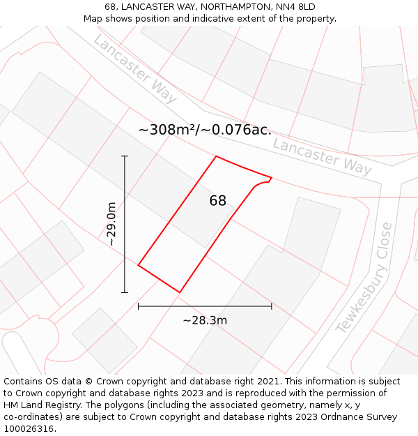68, LANCASTER WAY, NORTHAMPTON, NN4 8LD: Plot and title map