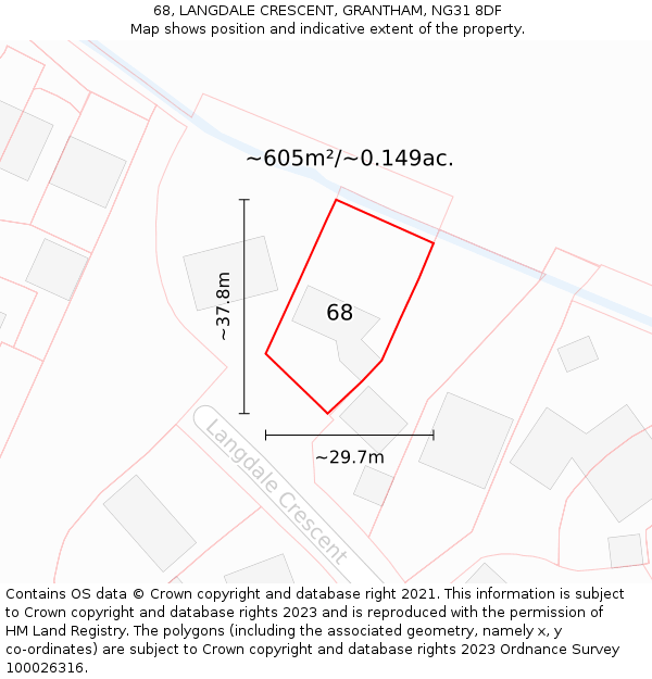 68, LANGDALE CRESCENT, GRANTHAM, NG31 8DF: Plot and title map