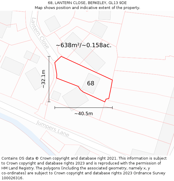 68, LANTERN CLOSE, BERKELEY, GL13 9DE: Plot and title map