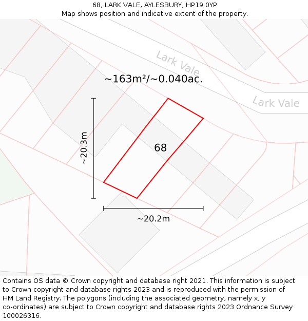 68, LARK VALE, AYLESBURY, HP19 0YP: Plot and title map