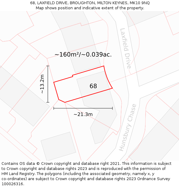 68, LAXFIELD DRIVE, BROUGHTON, MILTON KEYNES, MK10 9NQ: Plot and title map