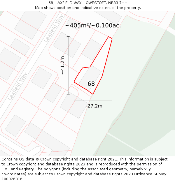 68, LAXFIELD WAY, LOWESTOFT, NR33 7HH: Plot and title map