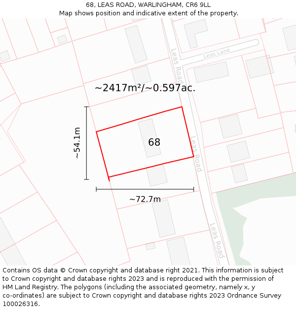 68, LEAS ROAD, WARLINGHAM, CR6 9LL: Plot and title map
