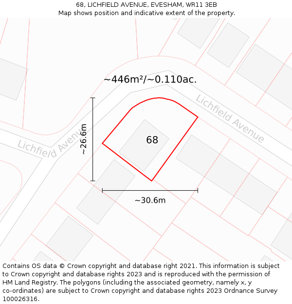 68, LICHFIELD AVENUE, EVESHAM, WR11 3EB: Plot and title map