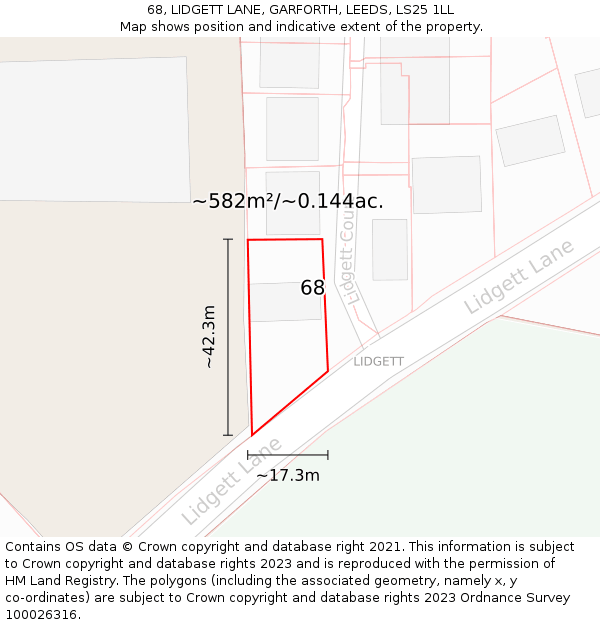 68, LIDGETT LANE, GARFORTH, LEEDS, LS25 1LL: Plot and title map