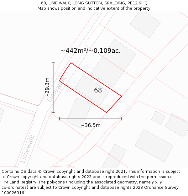 68, LIME WALK, LONG SUTTON, SPALDING, PE12 9HQ: Plot and title map
