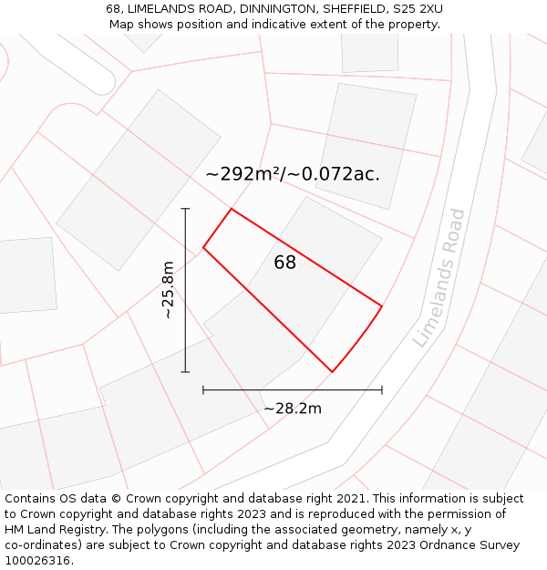68, LIMELANDS ROAD, DINNINGTON, SHEFFIELD, S25 2XU: Plot and title map