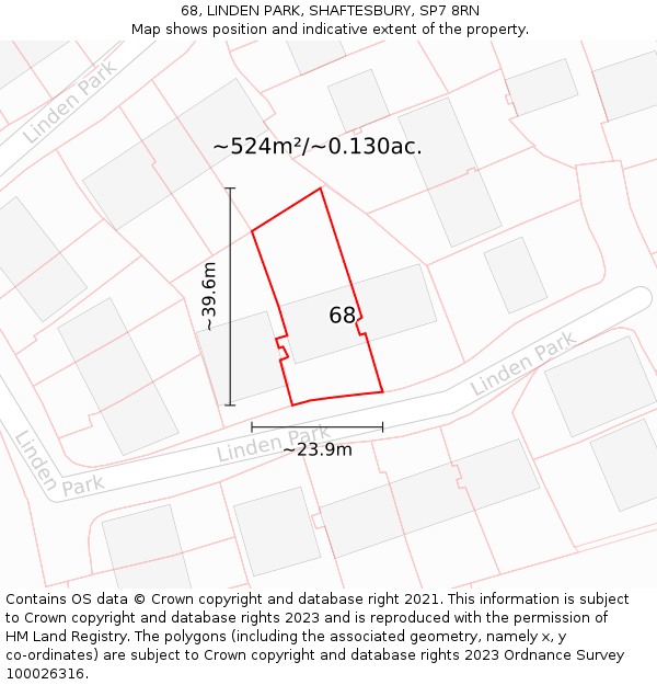 68, LINDEN PARK, SHAFTESBURY, SP7 8RN: Plot and title map