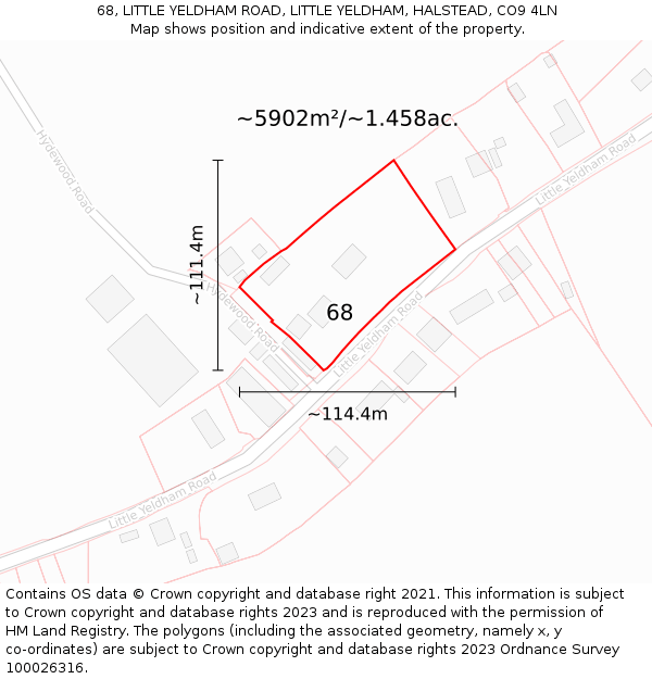 68, LITTLE YELDHAM ROAD, LITTLE YELDHAM, HALSTEAD, CO9 4LN: Plot and title map