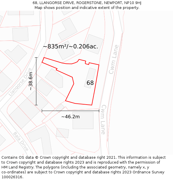 68, LLANGORSE DRIVE, ROGERSTONE, NEWPORT, NP10 9HJ: Plot and title map