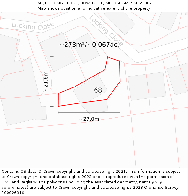 68, LOCKING CLOSE, BOWERHILL, MELKSHAM, SN12 6XS: Plot and title map