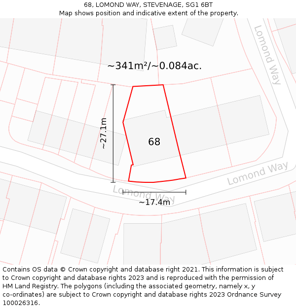 68, LOMOND WAY, STEVENAGE, SG1 6BT: Plot and title map
