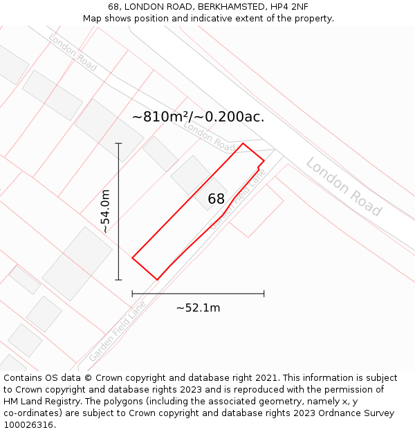 68, LONDON ROAD, BERKHAMSTED, HP4 2NF: Plot and title map