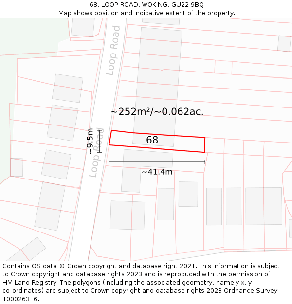 68, LOOP ROAD, WOKING, GU22 9BQ: Plot and title map